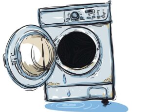 Skalbimo metu skalbimo mašina teka