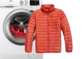 Mencuci jaket bawah Uniqlo di mesin basuh