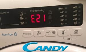 Klaida E21 Candy skalbimo mašinoje