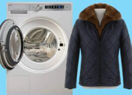 כביסה של מעיל צמר גמל במכונת הכביסה