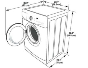 Dimensiunea mașinii de spălat rufe cu trapa deschisă